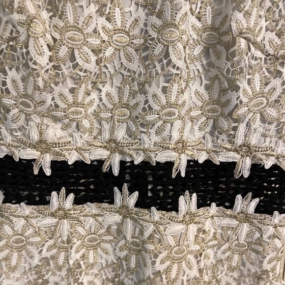 Aqua Womens White Black Gold Crochet Lace Cutout Sleeveless Cocktail Dress Small - Picture 4 of 9